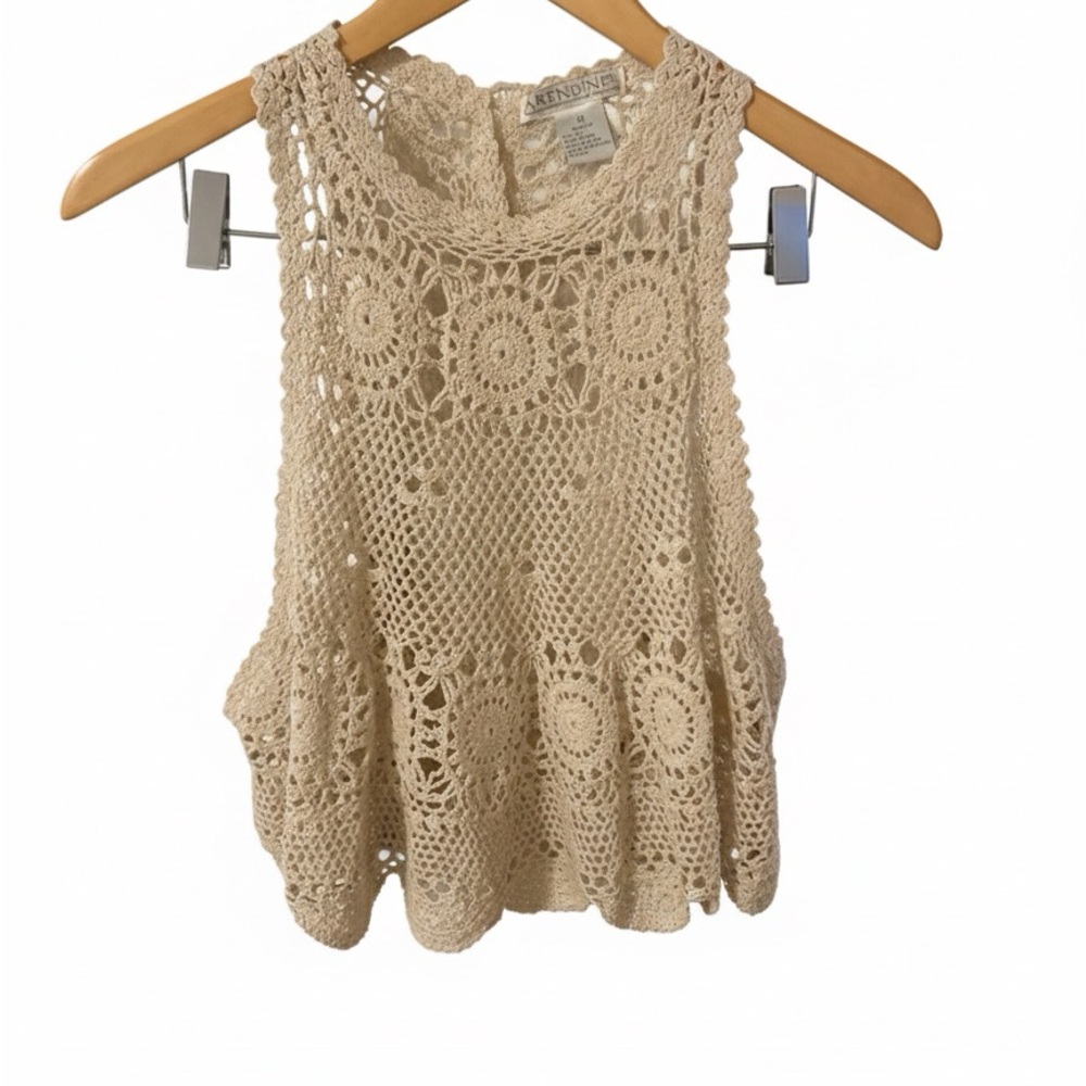 Arendine (NOT Lenox) Beige Crochet Sleeveless Top
